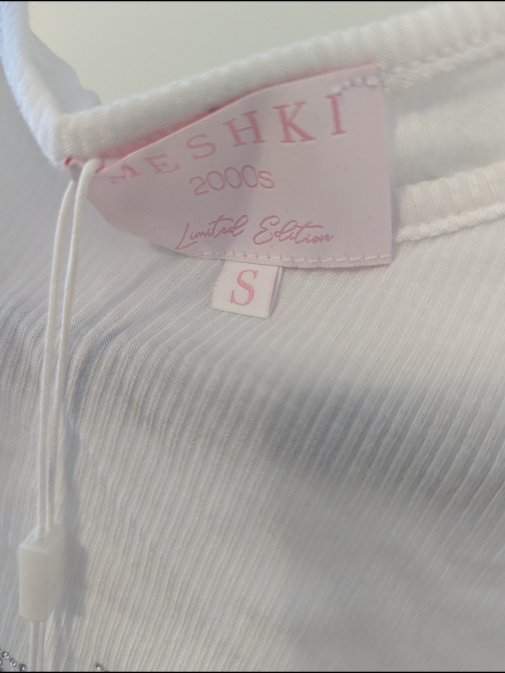 Meshki White Ribbed 'Baby' Rhinestone Crop Tank - Picture 4 of 4
